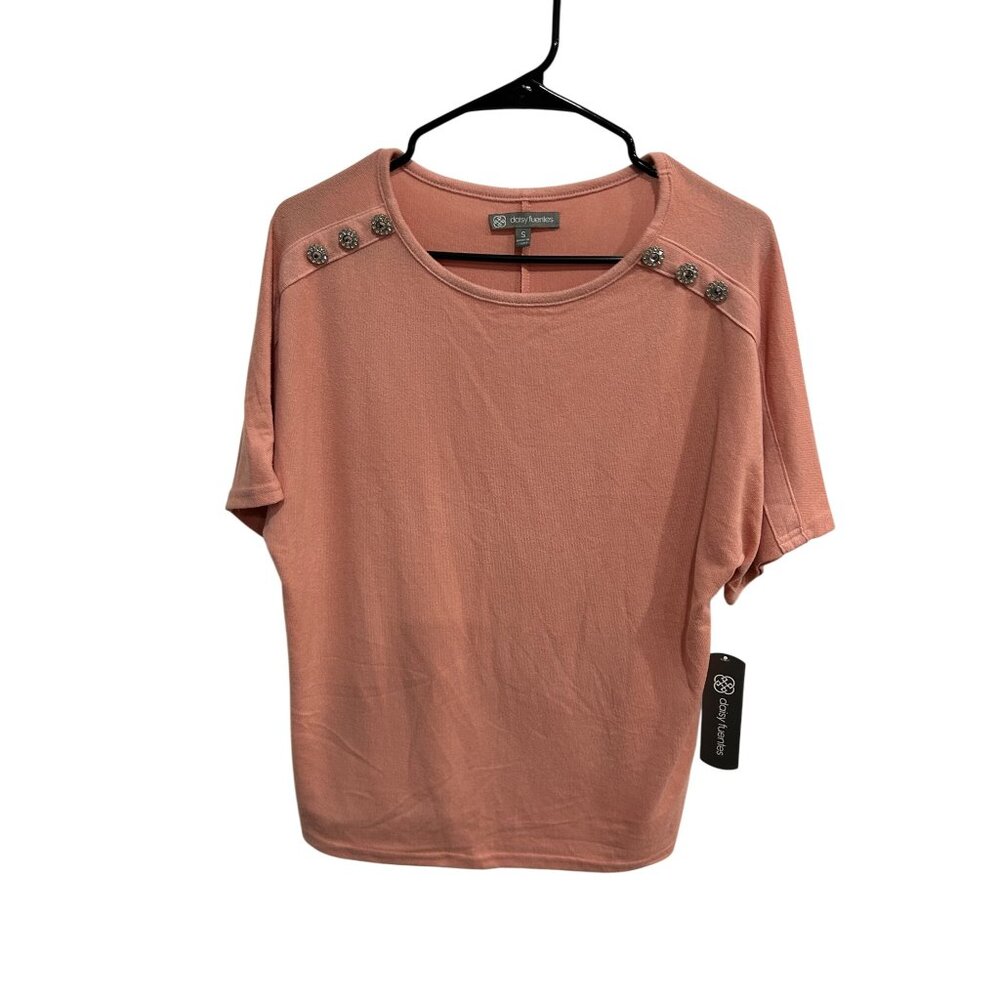 Daisy Fuentes Womens Decorative Buttons Short Sleeve Top Size Small Summer NWT
